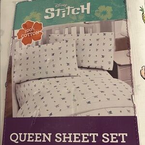 🆕 Disney Lilo And Stitch Queen Sheet Set 100% Cotton White w/Stitch & Pineapples